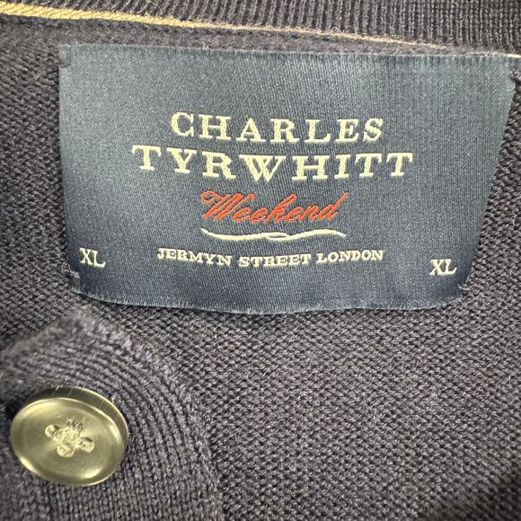 Charles‎ Tyrwhitt Polo Sweater Mens XL Merino Wool Golf Preppy Casual Navy Blue - Picture 2 of 7